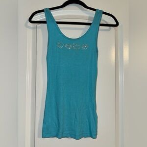 Bebe Blue Tank Top with Rhinestone Logo